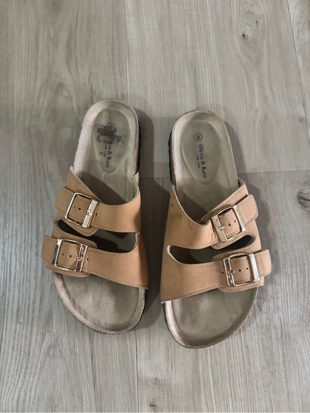 Olivia & Kate Women's Tan Double-Buckle Comfort Slides